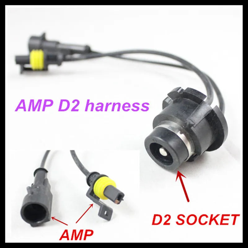Rockeybright 2pcs Wire HID Ballast Kit Xenon D2S D2R D2C to AMP Harness Adapter Light Xeno