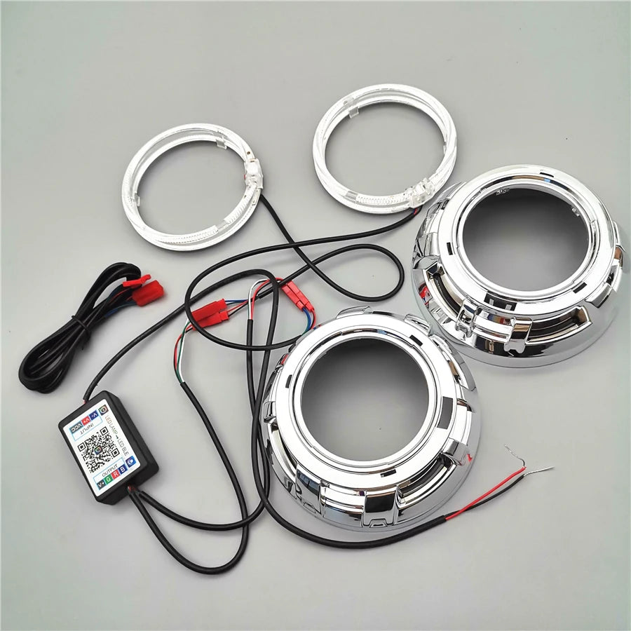 1 Pair 3.0 inch H1 Bi Xenon Hid Projector Lens Shrouds RGB APP Bluetooth Led Angel Eyes