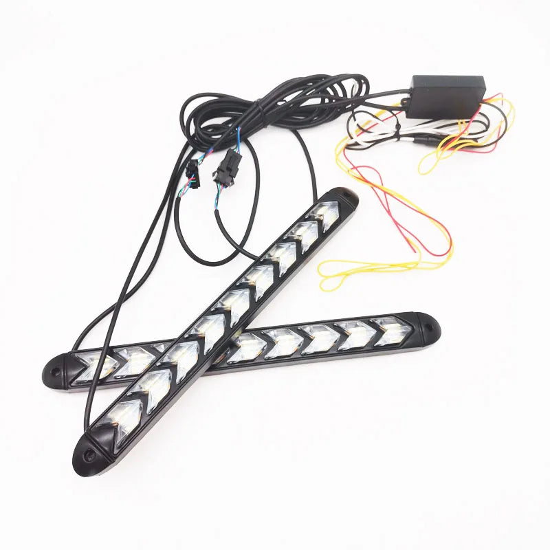 1Pair 9 LED White & Amber Car DRL Light Strip Driving Fog Lamp Turn Signal Lights