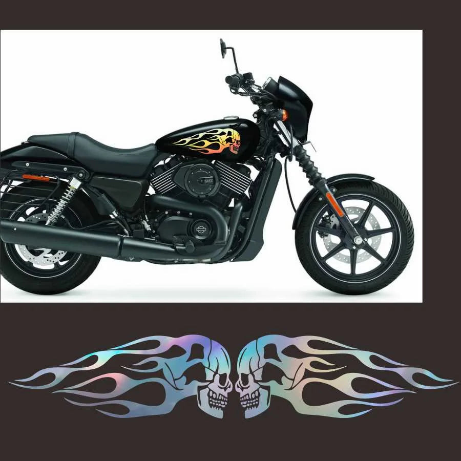 Universal Motorcycle Skull Flame Stripe Gas Tank Vinyl Decals Car Sticker