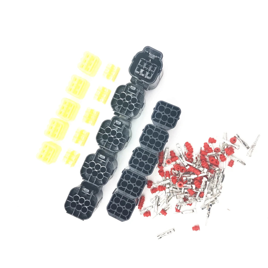 5 Kit 6 Pin Way Amp Sealed Waterproof Wire Connector Plug Terminal Set Car Truck