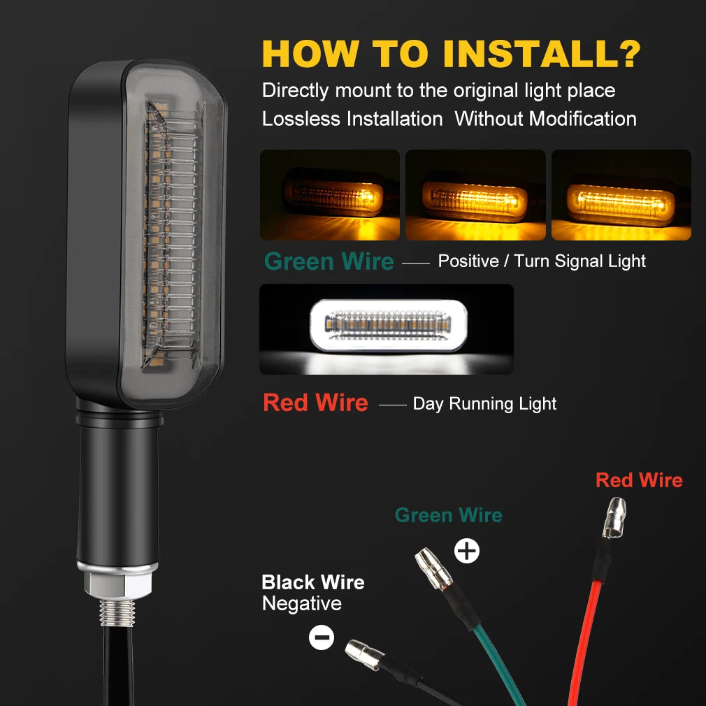 Universal LED Motorcycle Turn Signal Lights DRL Moto Flashing Indicator Blinker Flowing Fl