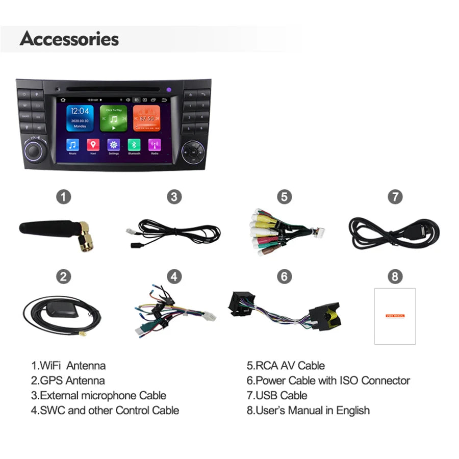 7 Inch Car Player GPS Navi Car Stereo Built-in Carplay 2+32G WIFI For Mercedes Benz W211 W
