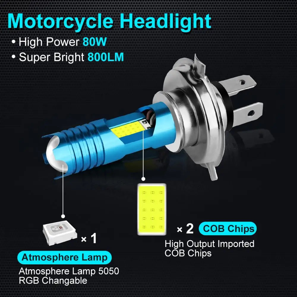 RGB Changable Car Led H4 H7 Motorcycle Headlight P15D H6 BA20D Wireless Motorcycle Head La