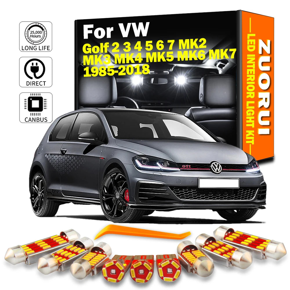 LED Interior Light Kit for VW Golf 2 3 4 5 6 7 MK2 MK3 MK4 MK5 MK6 MK7 Car License Plate Lamp - Canbus Error-Free Bul...