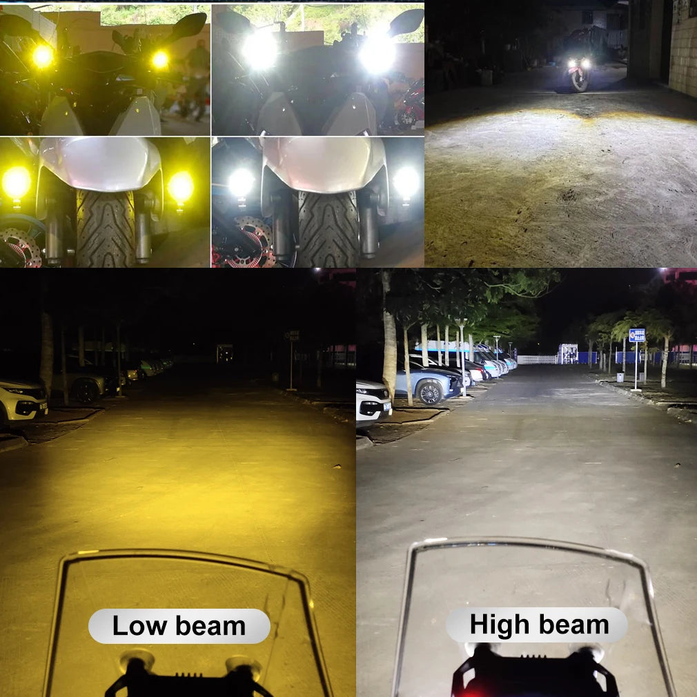 Universal Motorcycle LED Headlight Projector Lens Dual Color ATV Scooter Driving for Cafe