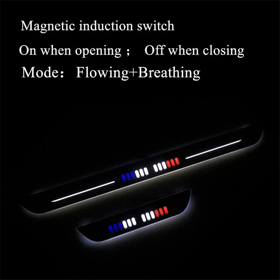 LED Flowing Car Rechargeable Pedal Light Sill Pathway Welcome Scuff Plate 4Doors