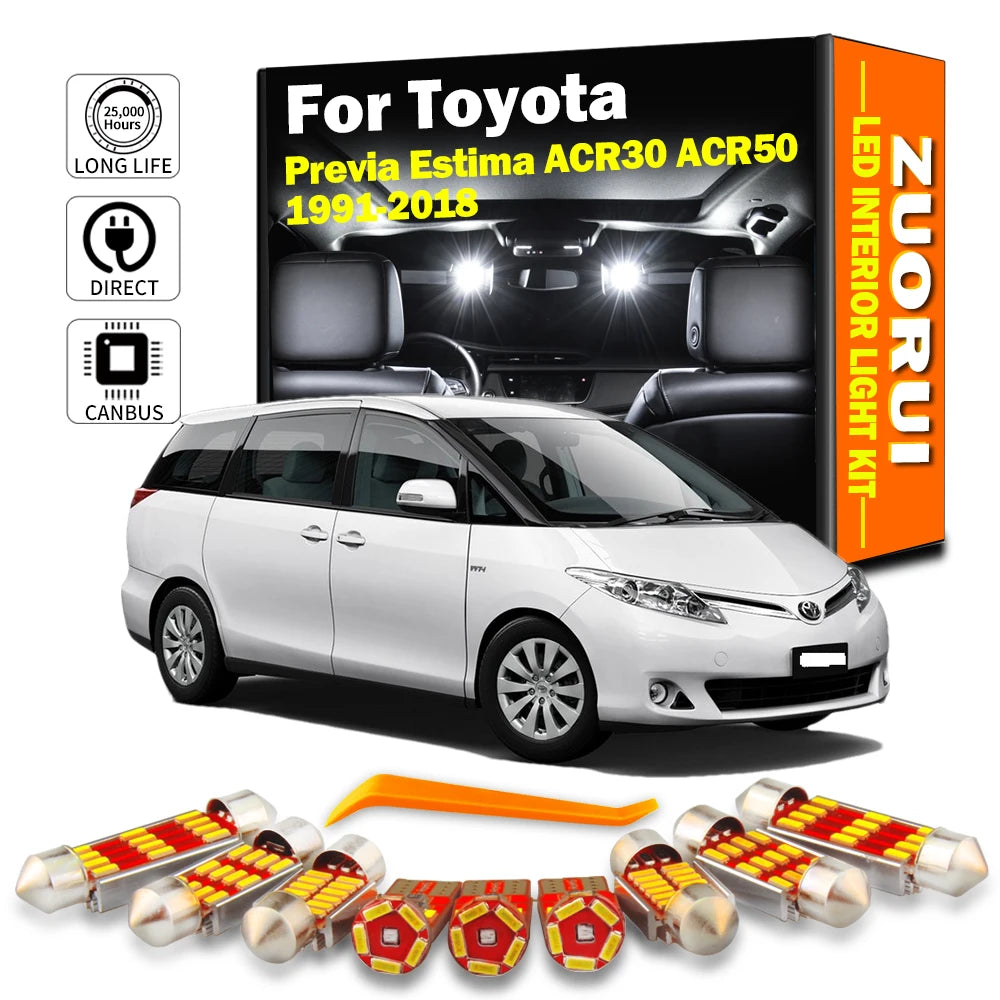 LED Interior Light Kit for Toyota Previa Estima ACR30 ACR50 Vehicle LED Interior Dome Map Light License Plate Lamp Ki...