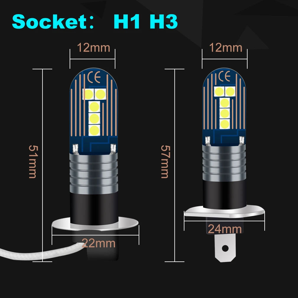 H1 H3 LED Bulb Super Bright 10 3030SMD Car Fog Lights DC 12V 6000K Running Light Auto Fog