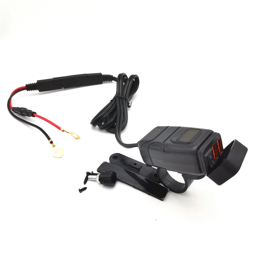 Dual USB QC3.0 Phone Fast Charger With Voltmeter Motorcycle Handlebar Charger