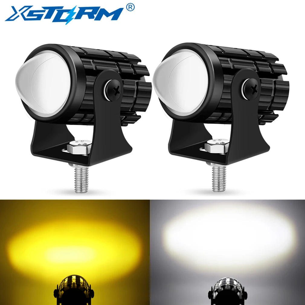 Universal Motorcycle LED Headlight Projector Lens Dual Color ATV Scooter Driving for Cafe