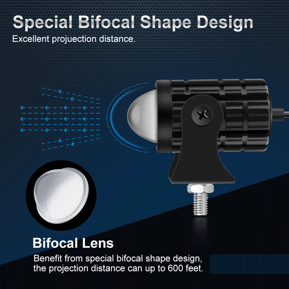 Universal Motorcycle LED Headlight Projector Lens Dual Color ATV Scooter Driving for Cafe