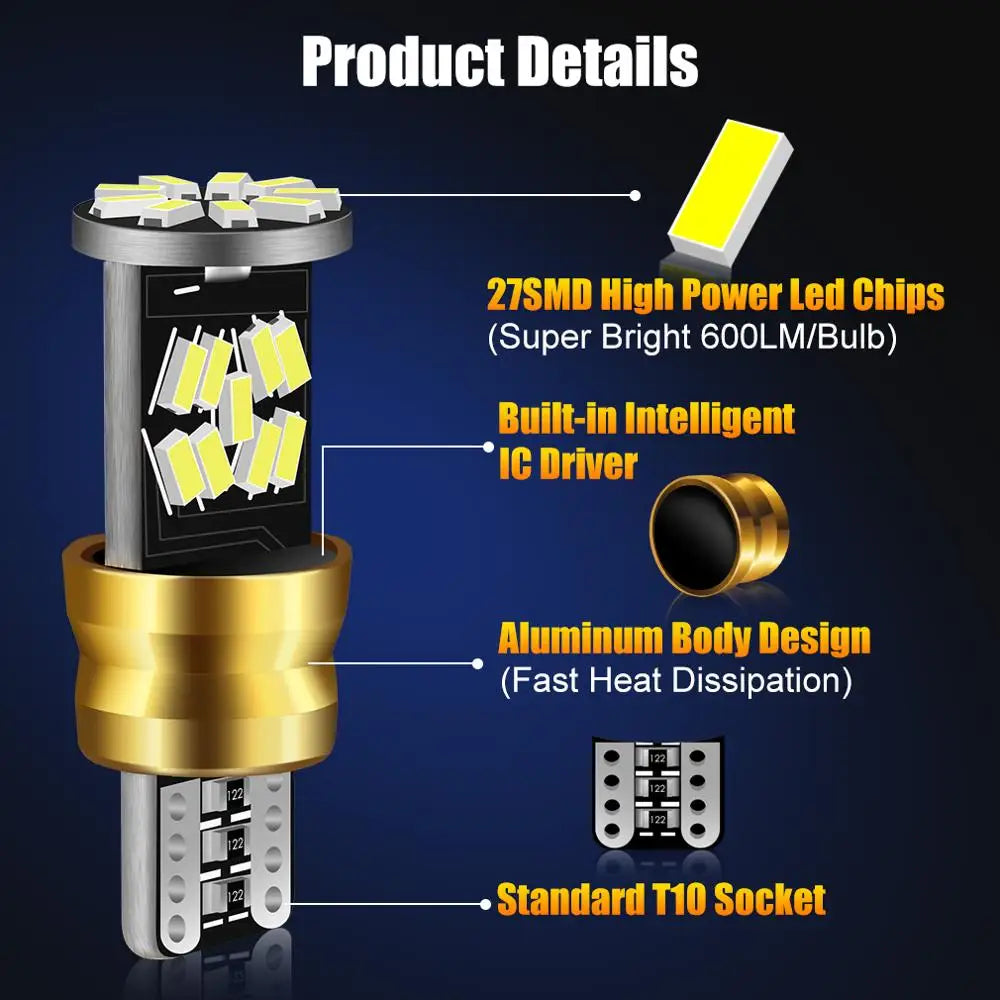 2-Piece LED Interior Light Kit for W5W T10 - Canbus Error-Free Interior Bulbs
