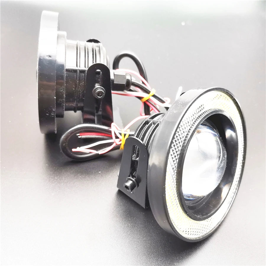 Universal 1Pair 3.5" COB LED Fog Light Projector White Angel Eyes Halo Ring DRL