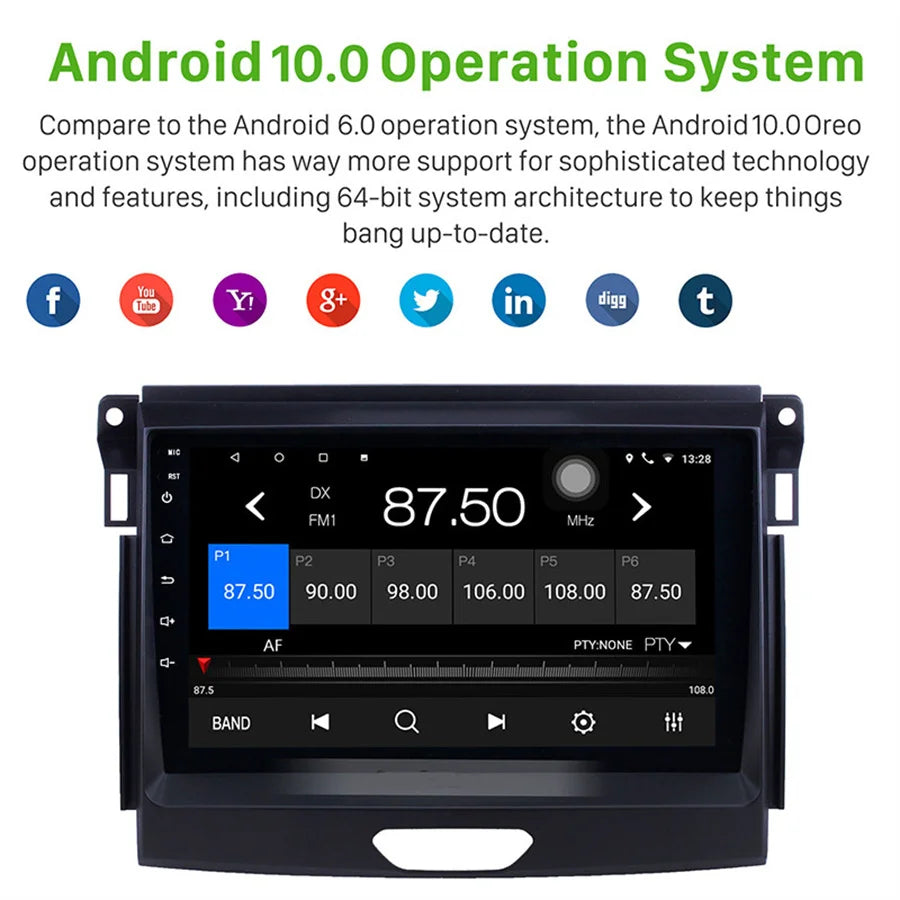 For Ford Ranger 2016-2019 Stereo Radio 9'' Android 10 Head Unit GPS FM Player