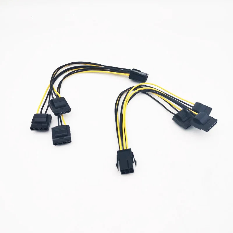 2 Pieces 20cm PCIe 6Pin Female To 3 Molex IDE 4Pin Power Graphic Card Cables