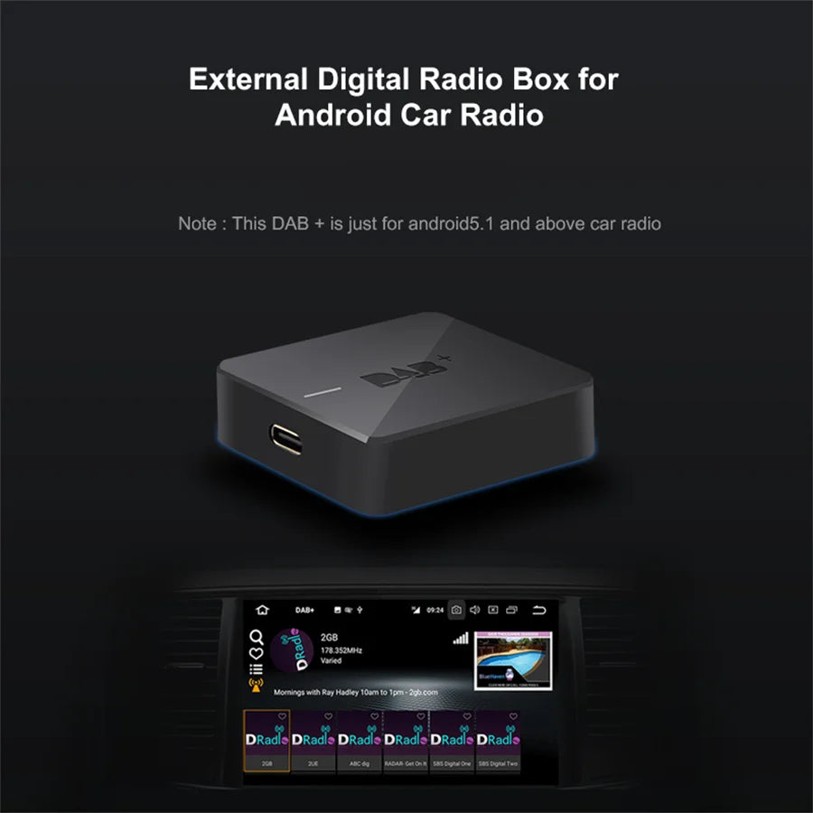 Universal Car Truck Radio DAB+Box Digital Radio Antenna Tuner w/ Type-C USB Port