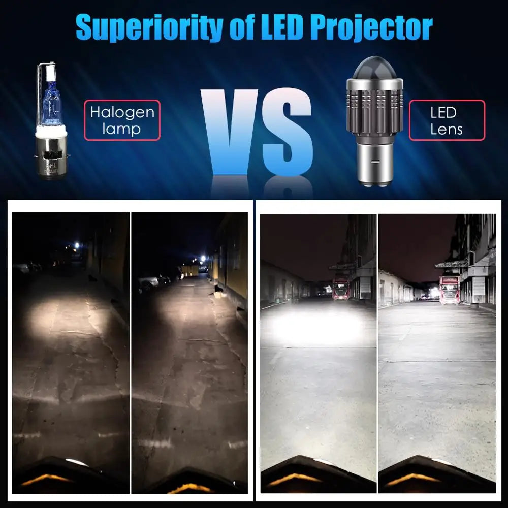 H4 H6 BA20D Led Motorcycle Headlight Bulbs 10000LM 12W CSP Chips Fisheye Convex Len Spotli