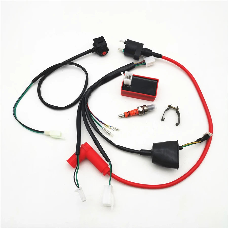 Universal Dirt Bike Wiring Harness Kill Switch Ignition Coil CDI Set 50cc-150cc