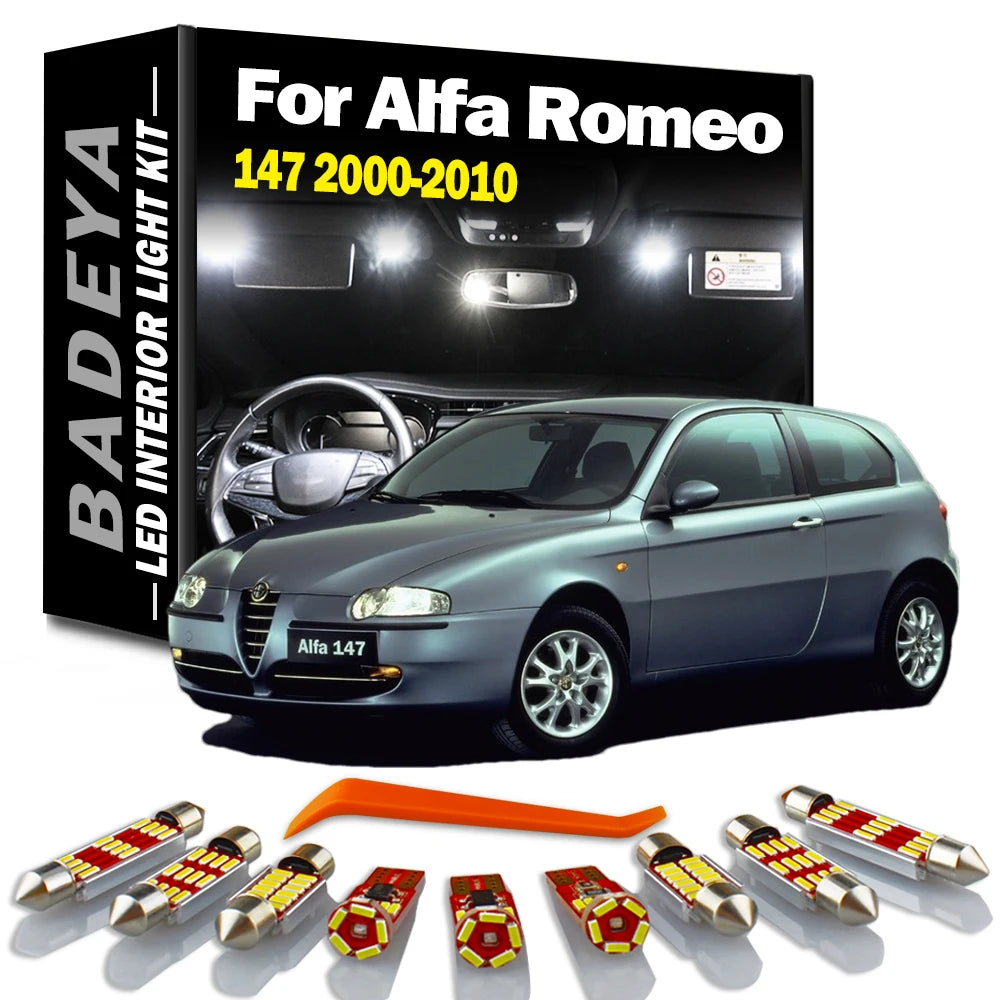 BADEYA 9Pcs LED Interior Map Dome Light Kit For Alfa Romeo 147 2000-2005 2006 2007 2008 20