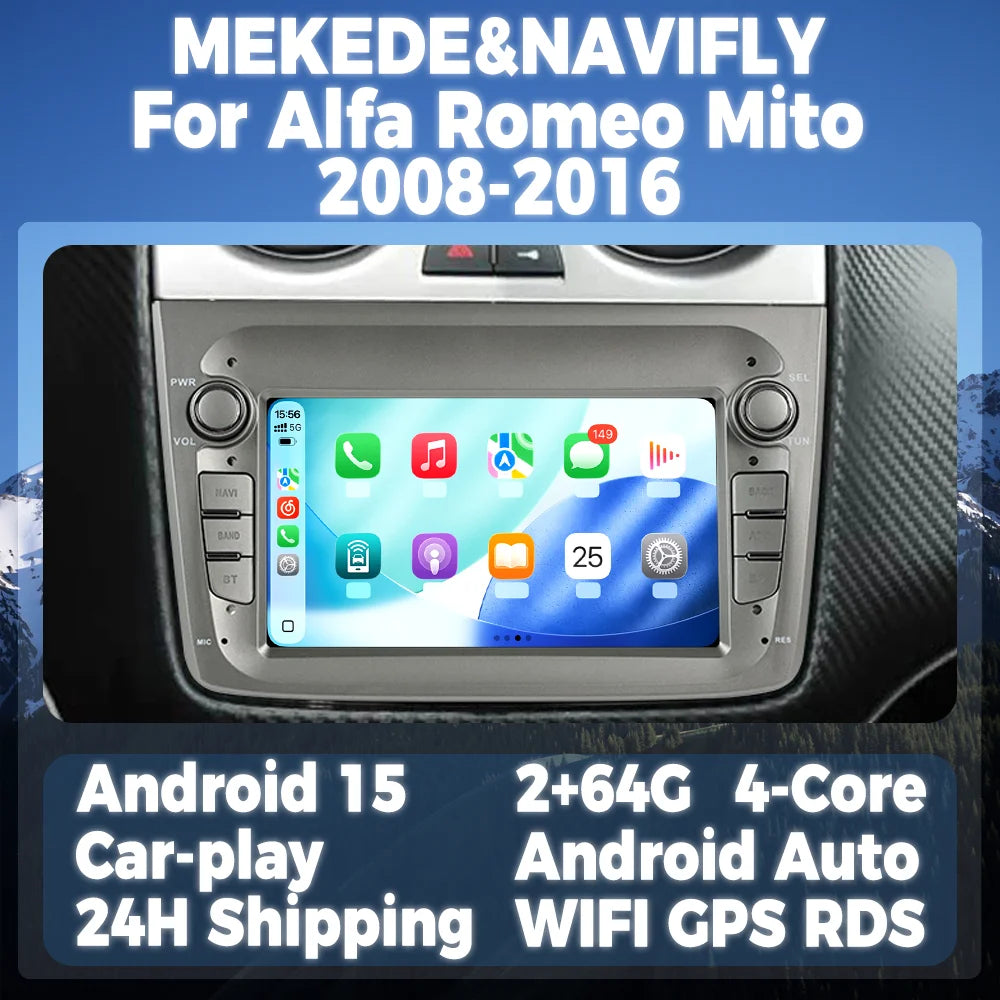 7inch Wireless CarPlay Android Auto Multimedia Display Screen For Alfa Romeo Mito 2008-201