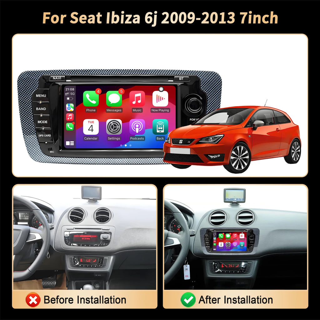 7 inch Android 14 Car Radio For Seat Ibiza 6j 2009 2010 2011 2012 2013 Wireless Bluetooth