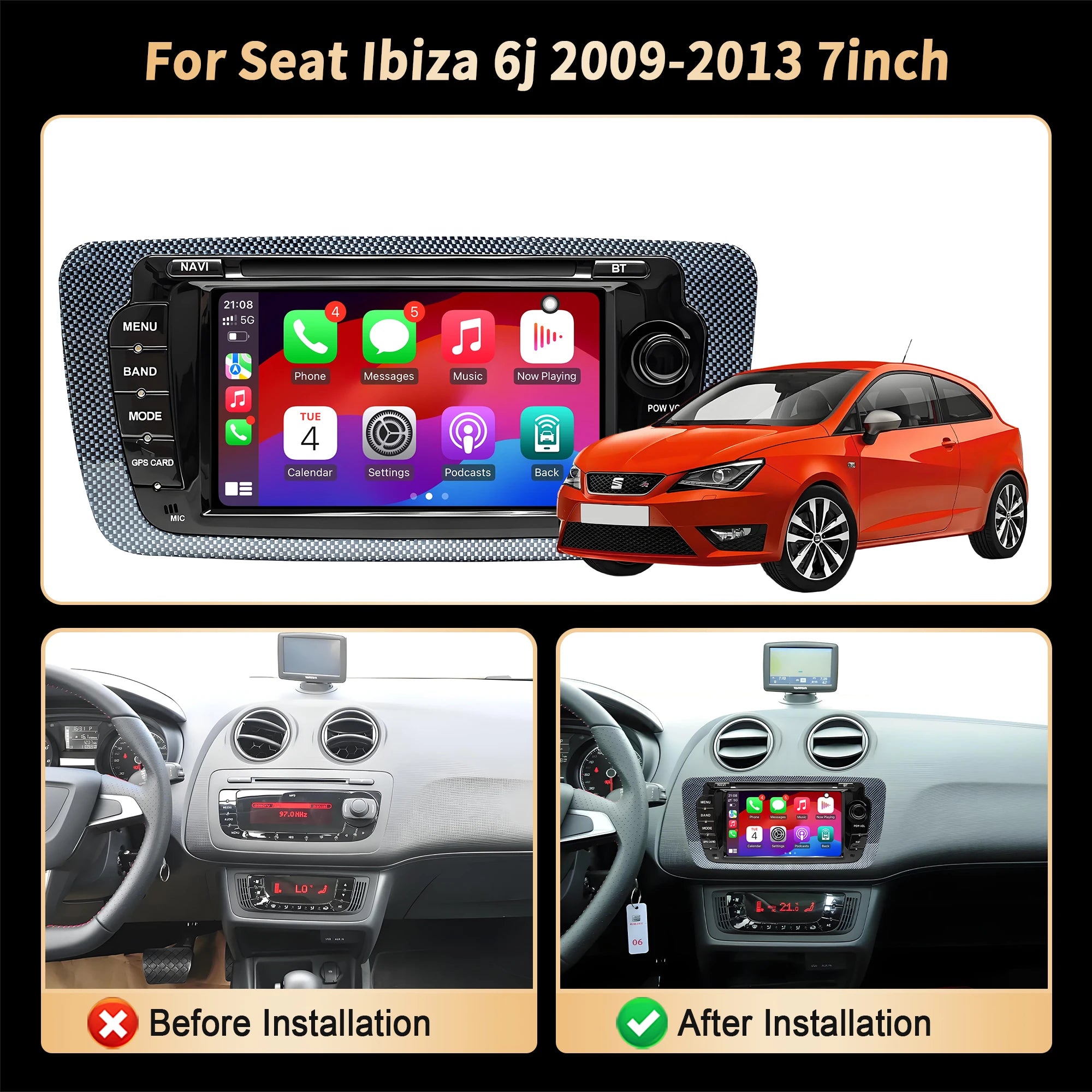 7 inch Android 14 Car Radio For Seat Ibiza 6j 2009 2010 2011 2012 2013 Wireless Bluetooth