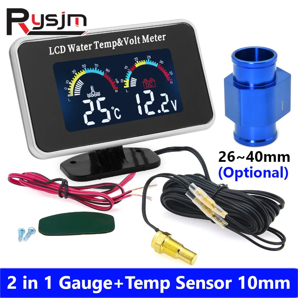 12V/24V Car Digital Water Temperature Gauge Water Temp VOLT Volmeter Joint Sensor Adapter 26-40M - Automotive LED Light