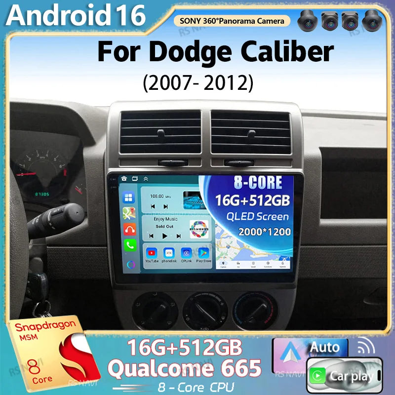 Android 16 For Dodge Caliber 2007 - 2012 2K QLED Android Car Radio Multimedia Video Player