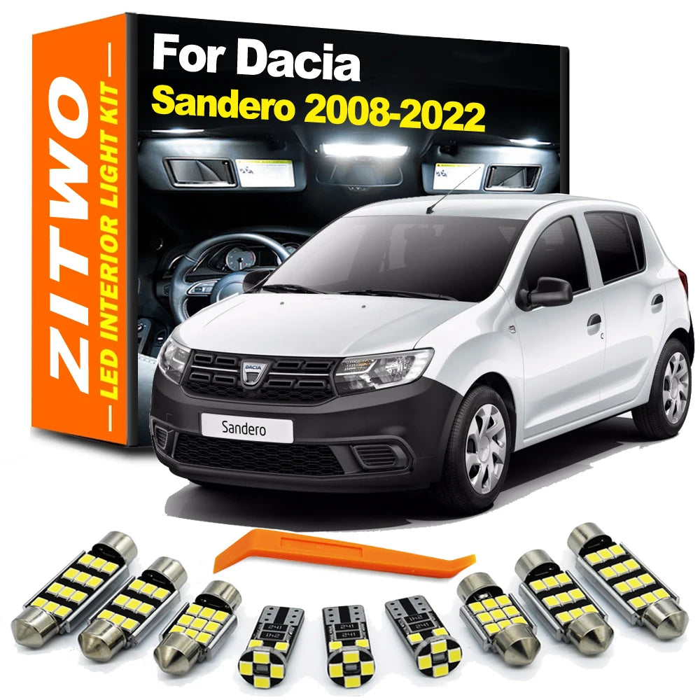 ZITWO LED Bulb Interior Dome Map Reading Light Kit For Dacia Sandero 1 2 MK1 MK2 2008- 2017 2018 2019 2020 2021 2022 Accessories