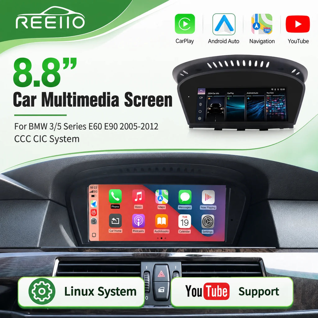 REEIIO 8.8 Inch Linux CarPlay Android Auto Screen For BMW 3 5 Series E60 E90 2005-2010 CCC