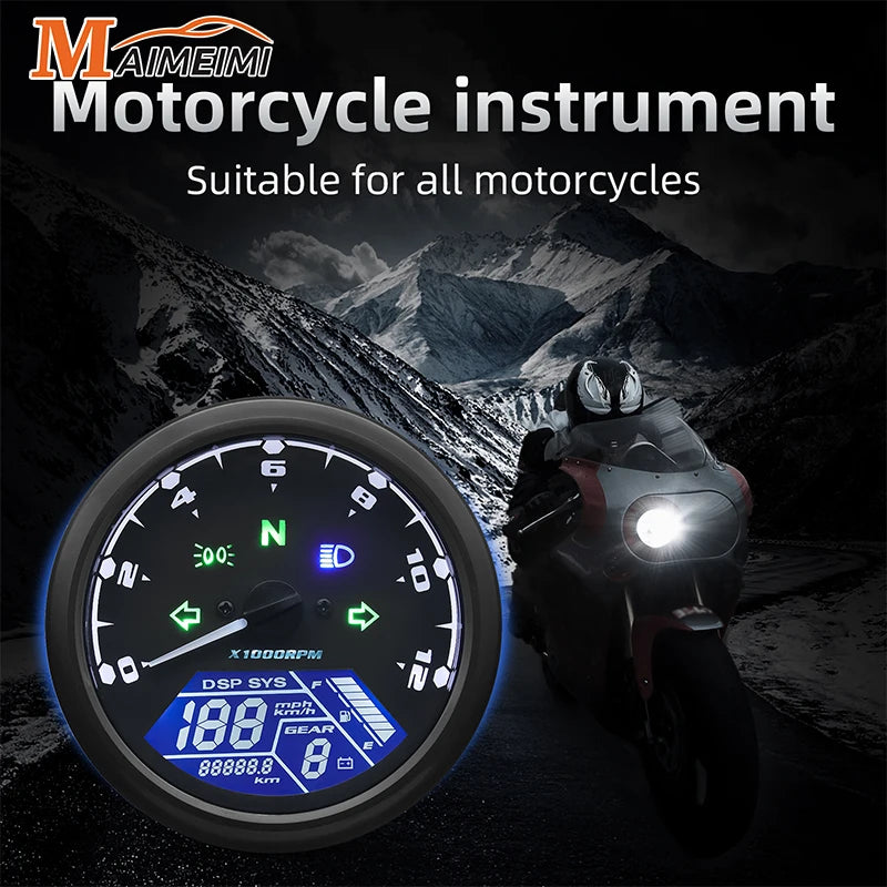 0~12000RPM Universal Motorcycle Speedometer Dashboard Panel Digital LCD Display Speed MPH km/h T - Automotive LED Light