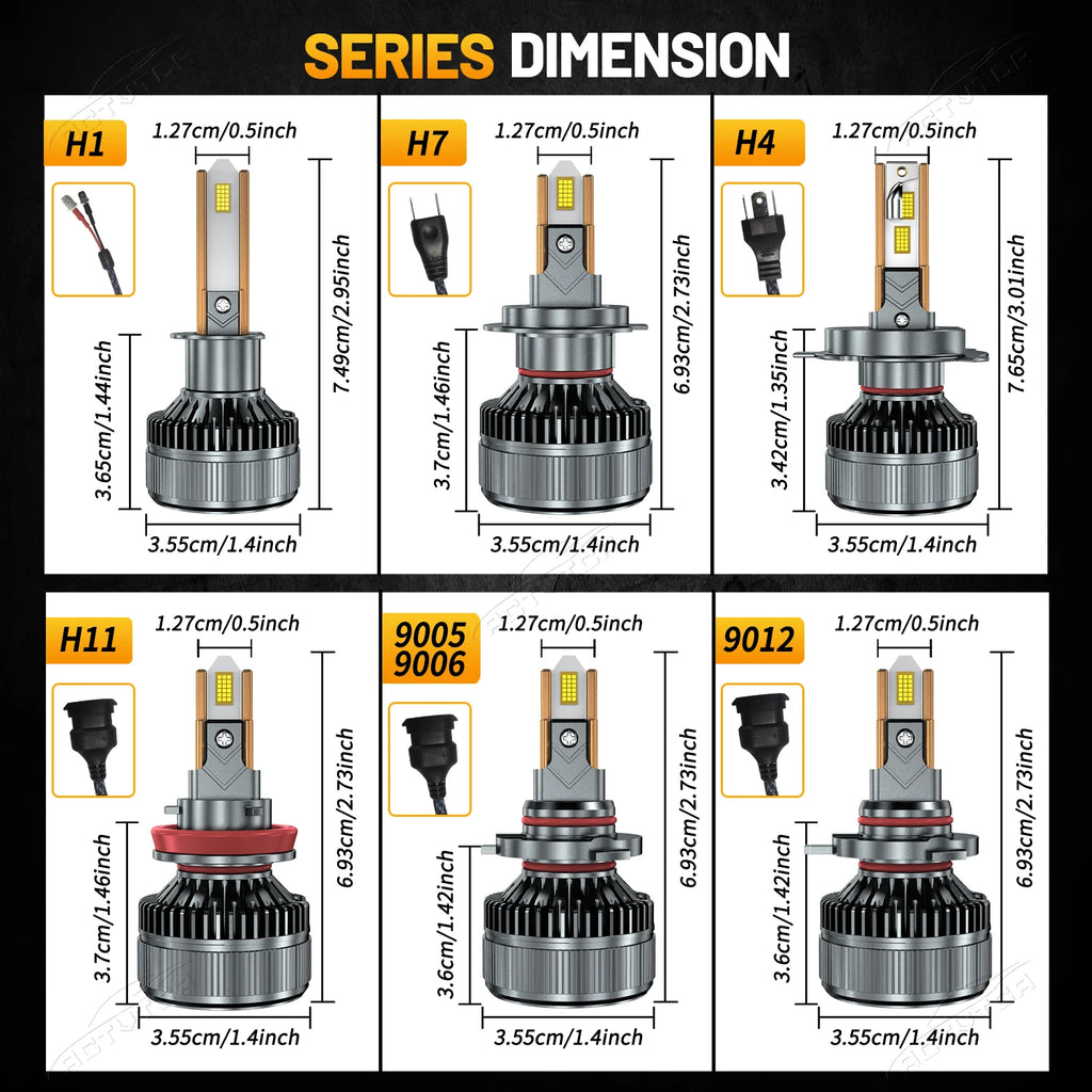 ACTVTCA 6000k H7 LED Headlight Bulbs 3600000LM H1 H4 H11 9005 9006 Super Bright 6 Copper T