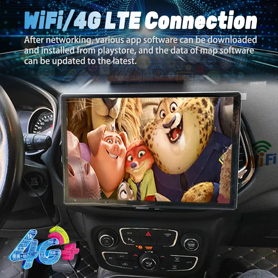 Car AutoRadio13.3inch For Jeep Compass Android 14 Multimedia Navigation GPS Player WIFI+4G | AUTOKITSHOP