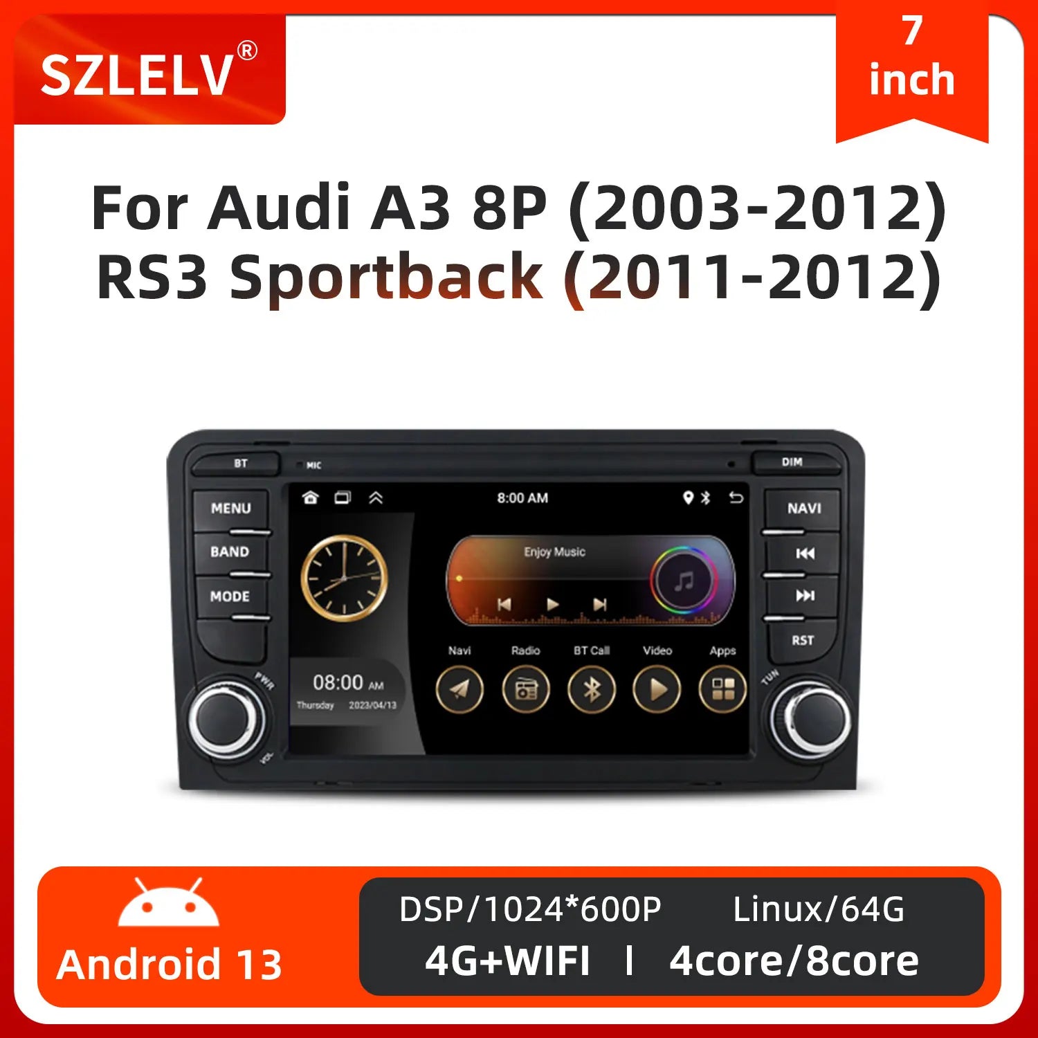 Android 13 Car Stereo Radio for Audi A3 8P 2003-2012 Multimedia Audio Player with CarPlay