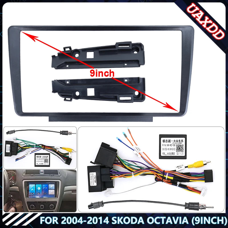Car Radio Fascias Frame For Skoda Octavia 2004-2014 9 inch 2DIN Stereo Panel Harness Power