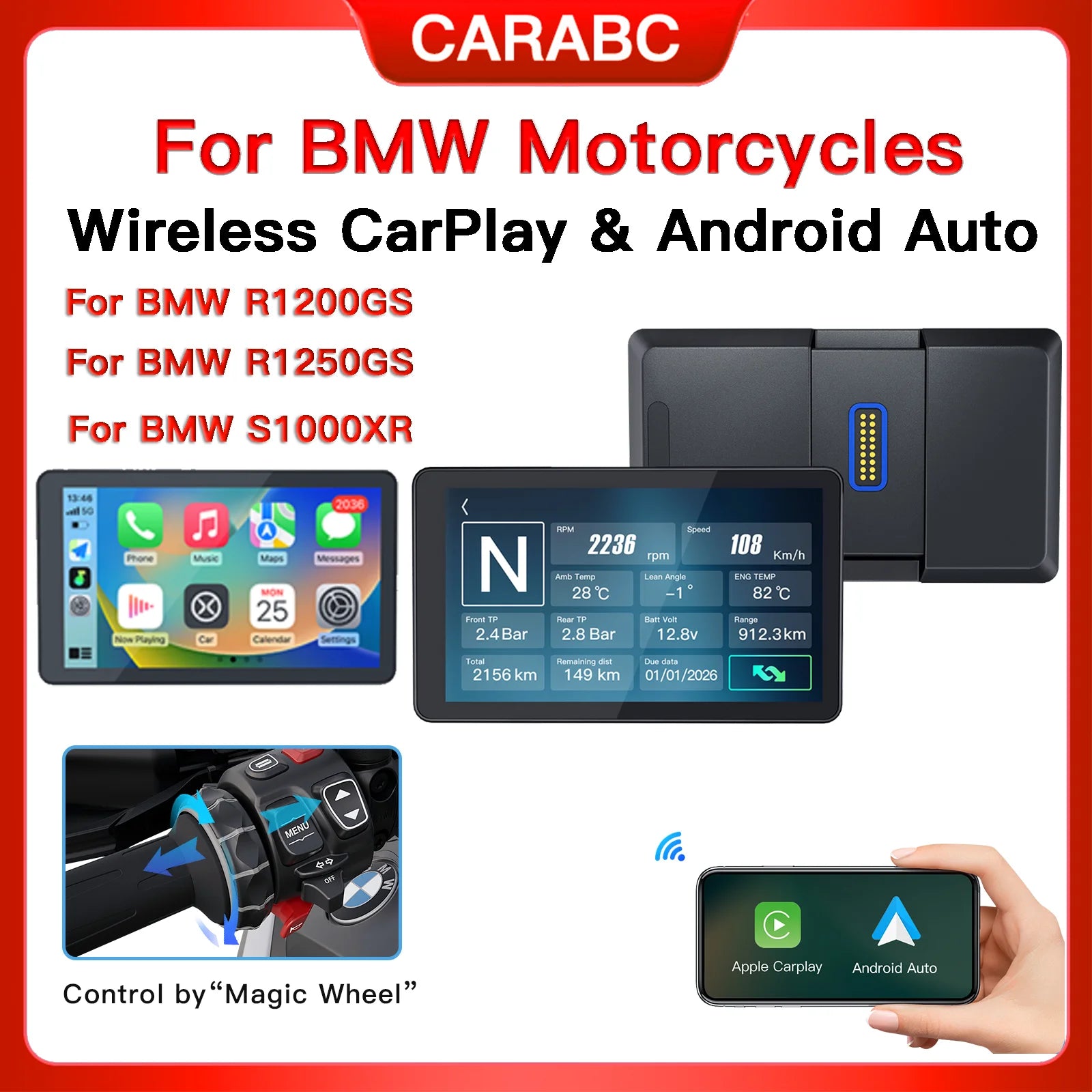 6 inch Screen For BMW Motorcycle R1200GS R1250GS R1300GS ADV S1000XR F850 Wireless CarPlay | AUTOKITSHOP