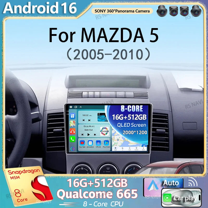 Android 16 Car Radio For MAZDA 5 2005 2006 2007 2008 - 2010 Navigation Multimedia Player S
