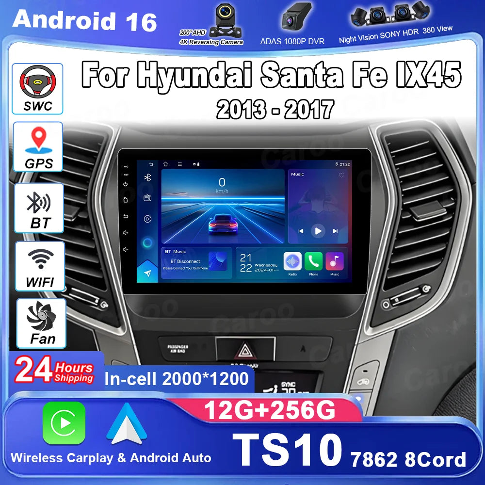Android 16 Car Multimidia Player For Hyundai Santa Fe IX45 2013 - 2017 Auto Radio Stereo G