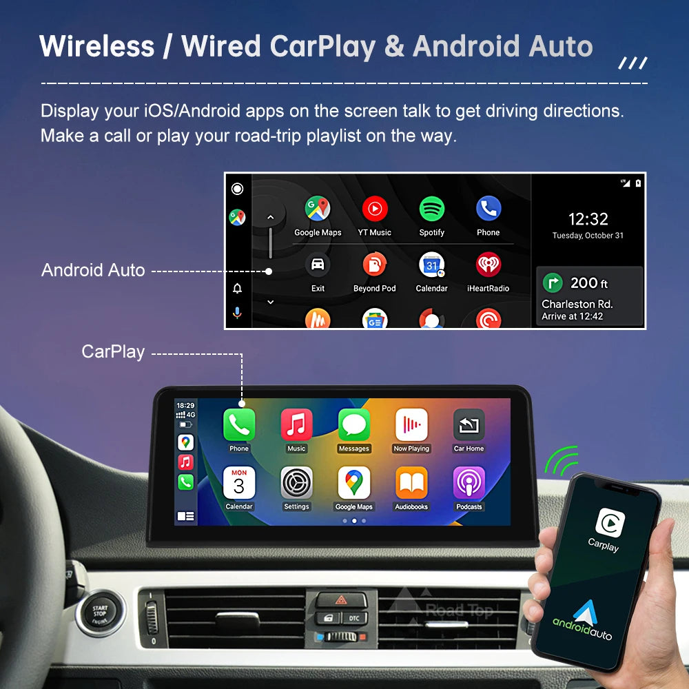 Road Top 10.25' 12.3' Wireless CarPlay Android Auto For BMW Series 3 E90 E91 E92 E93 Witho