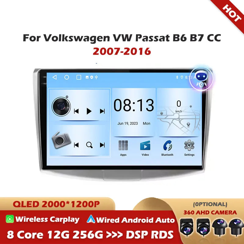 For Volkswagen VW Passat B6 B7 CC 2007-2016 Android 16 Carplay Auto 4G+WIFI GPS Car Radio
