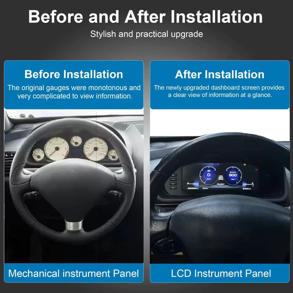 12.3 inch LCD Dashboard Cluster For Peugeot 407 2004-2010 Digital Virtual Instrument Panel