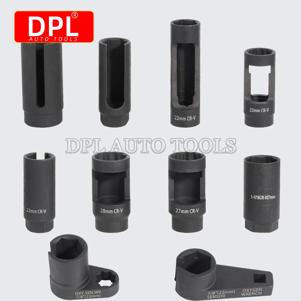 10PCS Drive 1/2 & 3/8 Oxygen Sensor Socket Wrench Disassembly Tools Install Offset Vacuum Sensor - Automotive LED Light