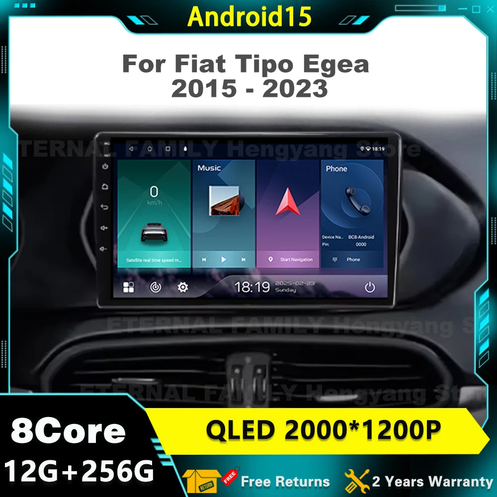 Car Radio Android 15 For Fiat Tipo Egea 2015 - 2023 Multimedia Player Navigation GPS 4G WI