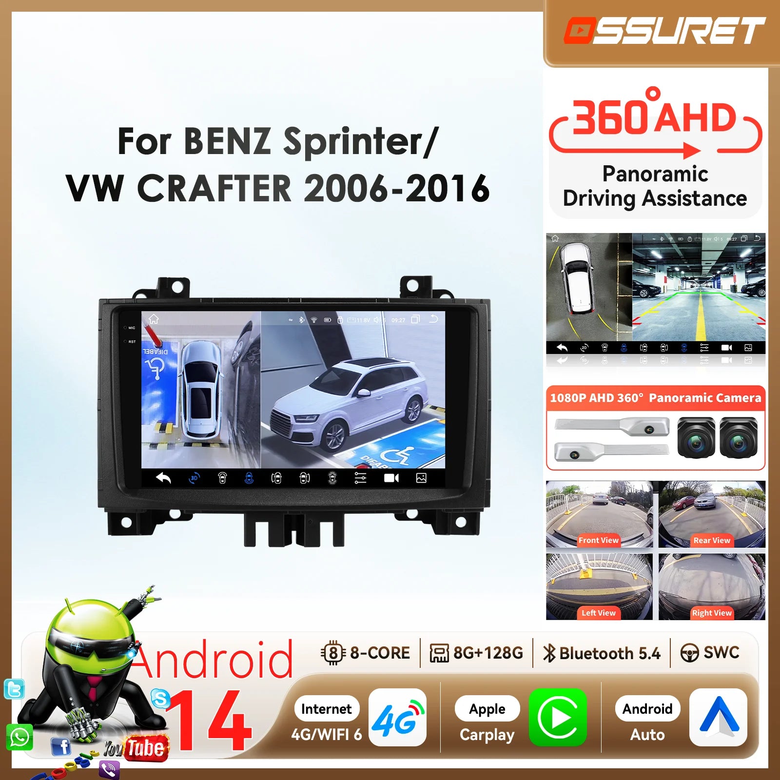 Android14 Carradio for Volkswagen Vw Crafter Benz Sprinter 2006-2016 Carplay Android Auto
