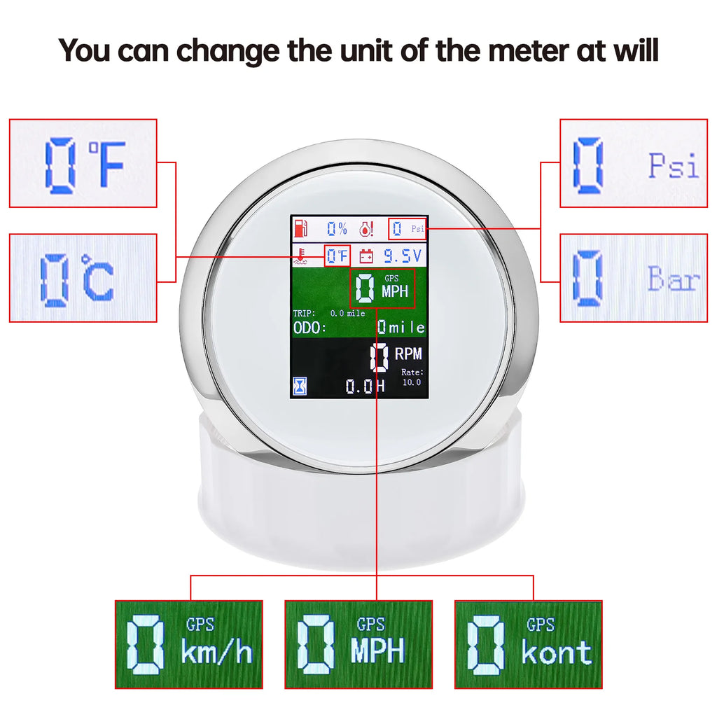 AD 6in1 Multi-functional Digital Gauge 85mm GPS Speedometer Tachometer Oil Pressure Fuel Level G - Automotive LED Light