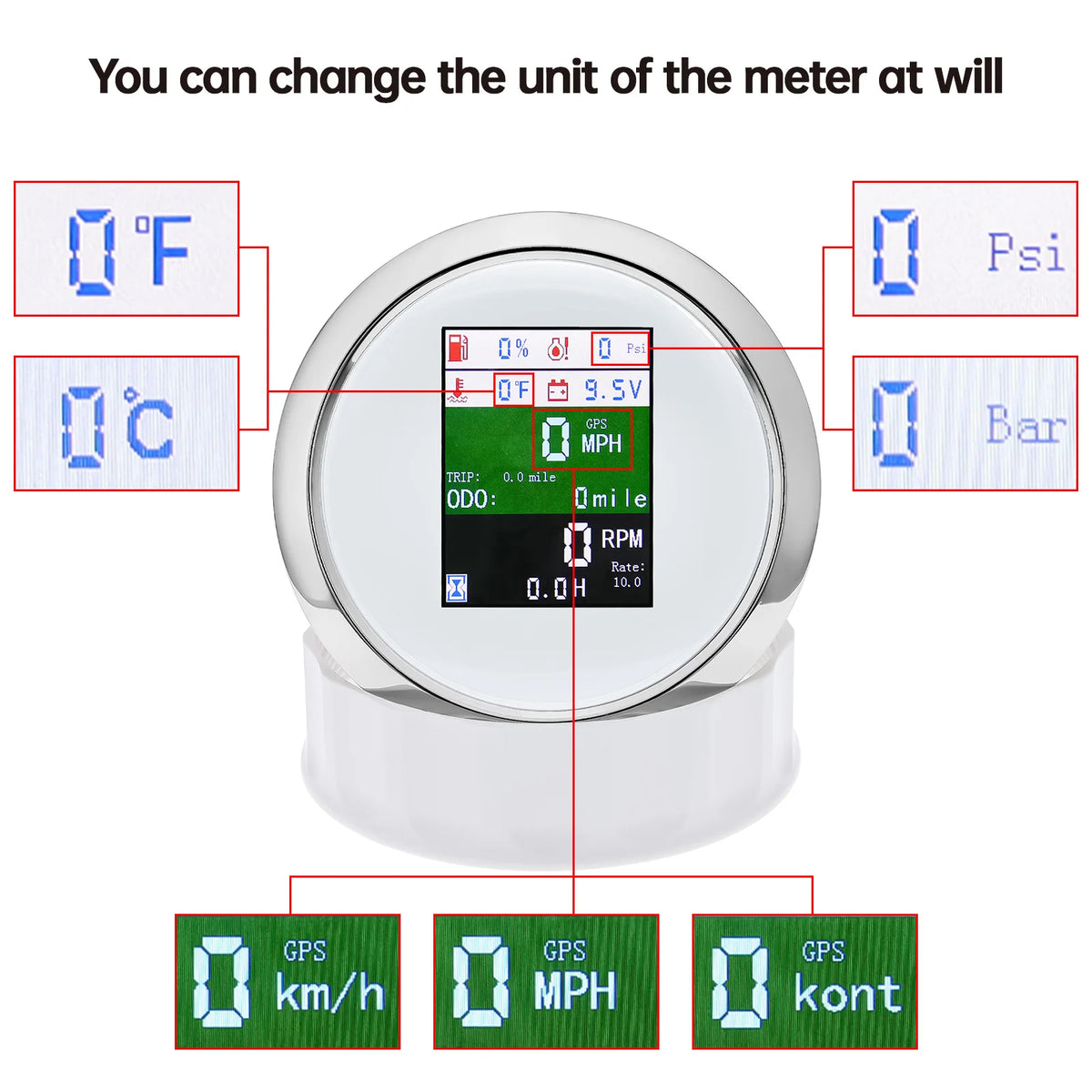 AD 6in1 Multi-functional Digital Gauge 85mm GPS Speedometer Tachometer Oil Pressure Fuel Level G - Automotive LED Light