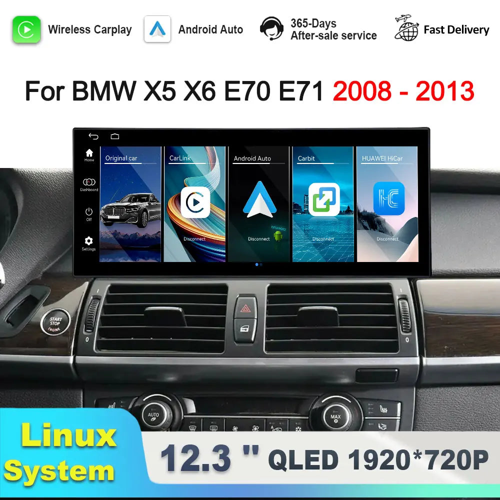 Linux System 12.3'' for BMW X5 X6 E70 E71 2008 - 2013 ClC/CCC Car Radio Multimedia Player