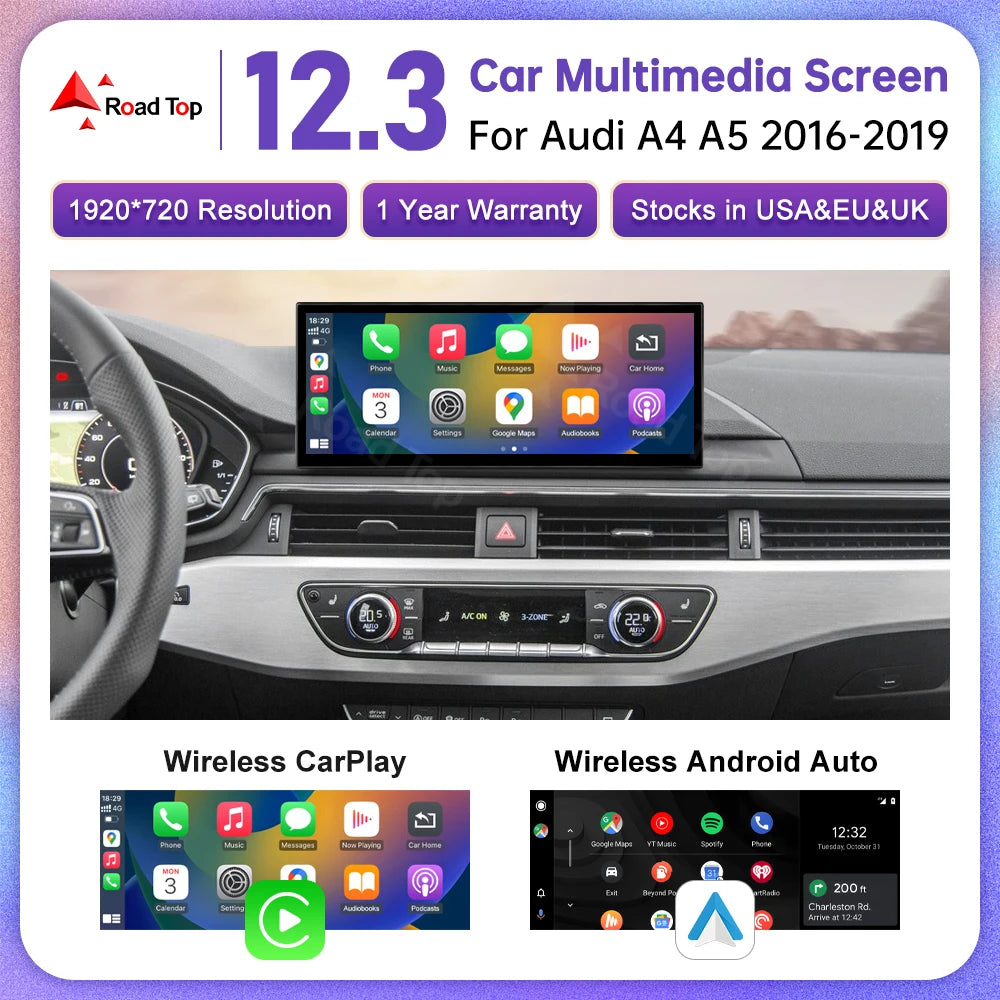 Design Wireless CarPlay Car Multimedia For Audi A4 A5 2016-2019 Support Airplay Camera Rad | AUTOKITSHOP