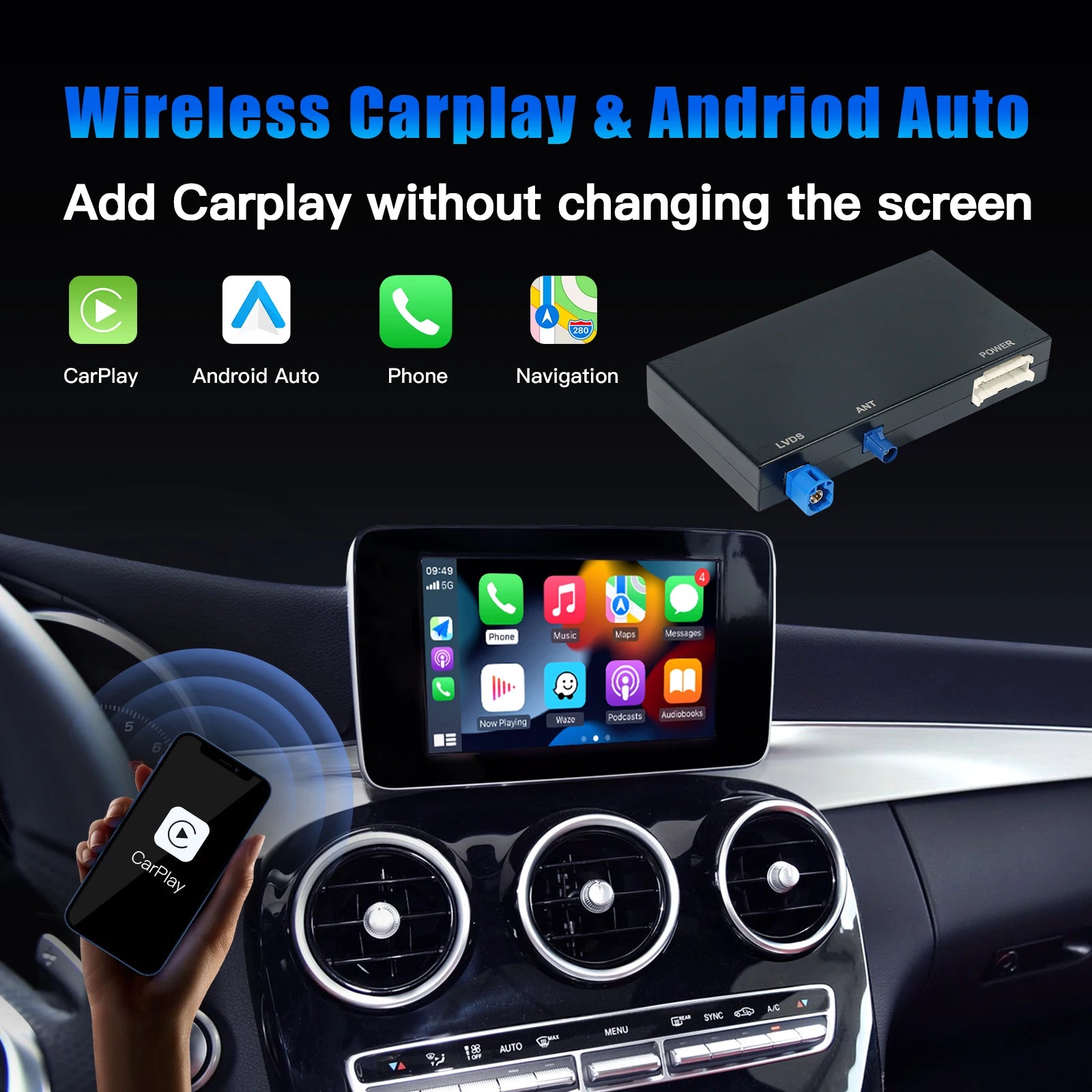 CARABC Wireless CarPlay Adapter Android Auto Module For Mercedes Benz A B C CLA CLS GLA GL